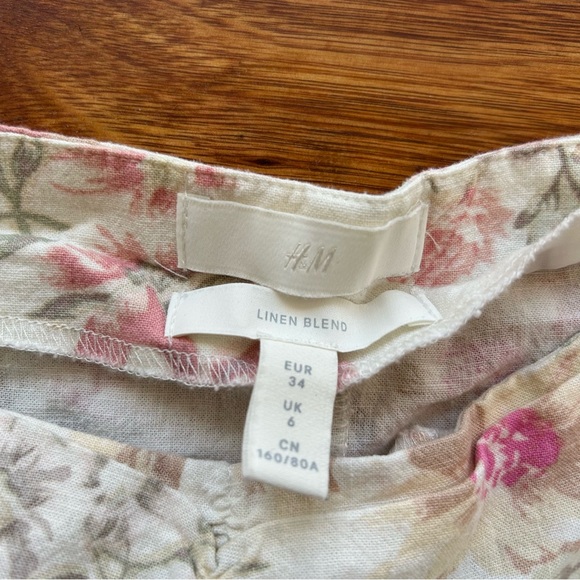 H&M Sweetheart Neckline Linen Blend Dainty Top Floral Puff Sleeves size 6 S/M - Picture 14 of 14